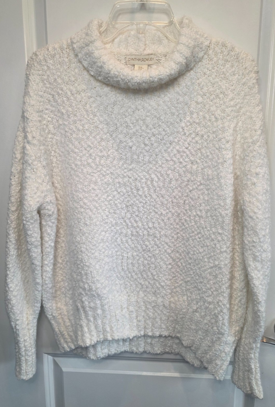 Cynthia Rowley Cowl Neck Sweater Pullover Womens Medium Ivory Chenille Knit Cozy